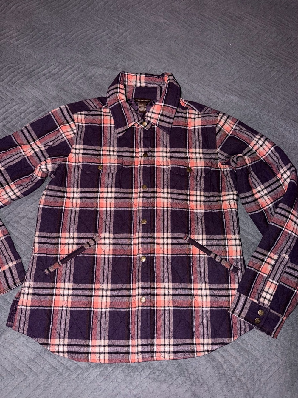 Women’s Bit & Bridle Multicolor Plaid Quilted Flannel Shirt Jacket Shacket Size